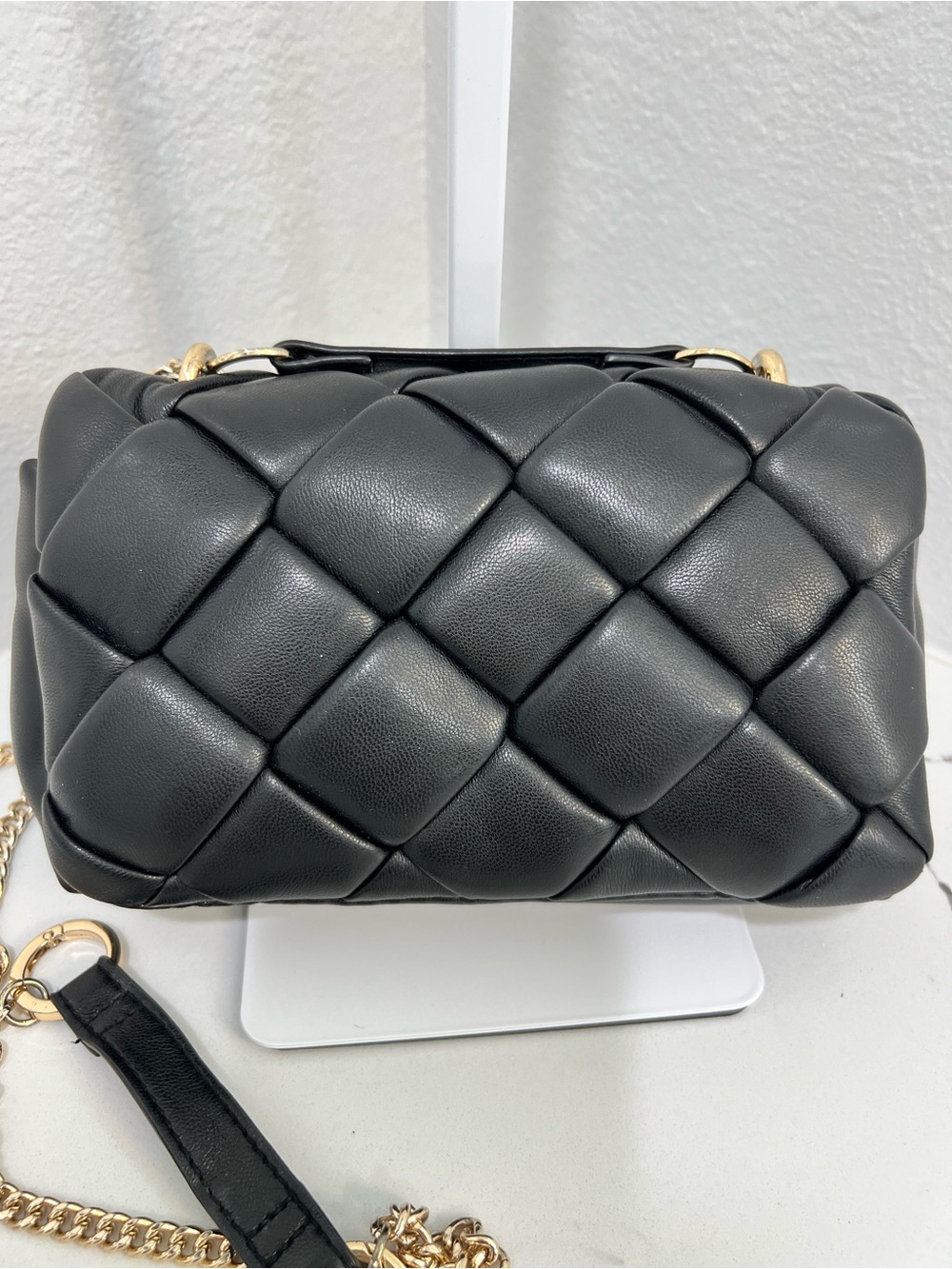 A New Day Black Woven Puffer Chain Crossbody Shoulder Bag